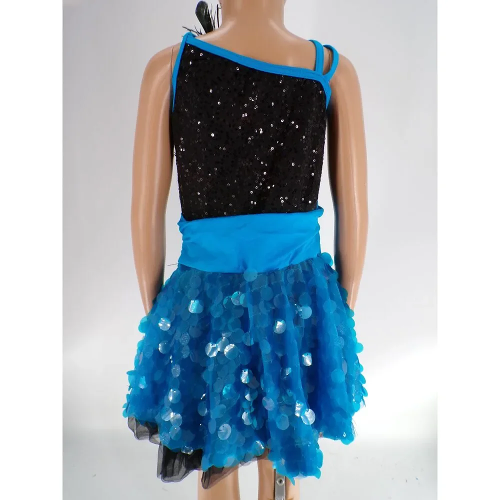 Pre-Owned Dance Costume Weissman 7806 Medium Child Turquoise Dress Jazz Musical